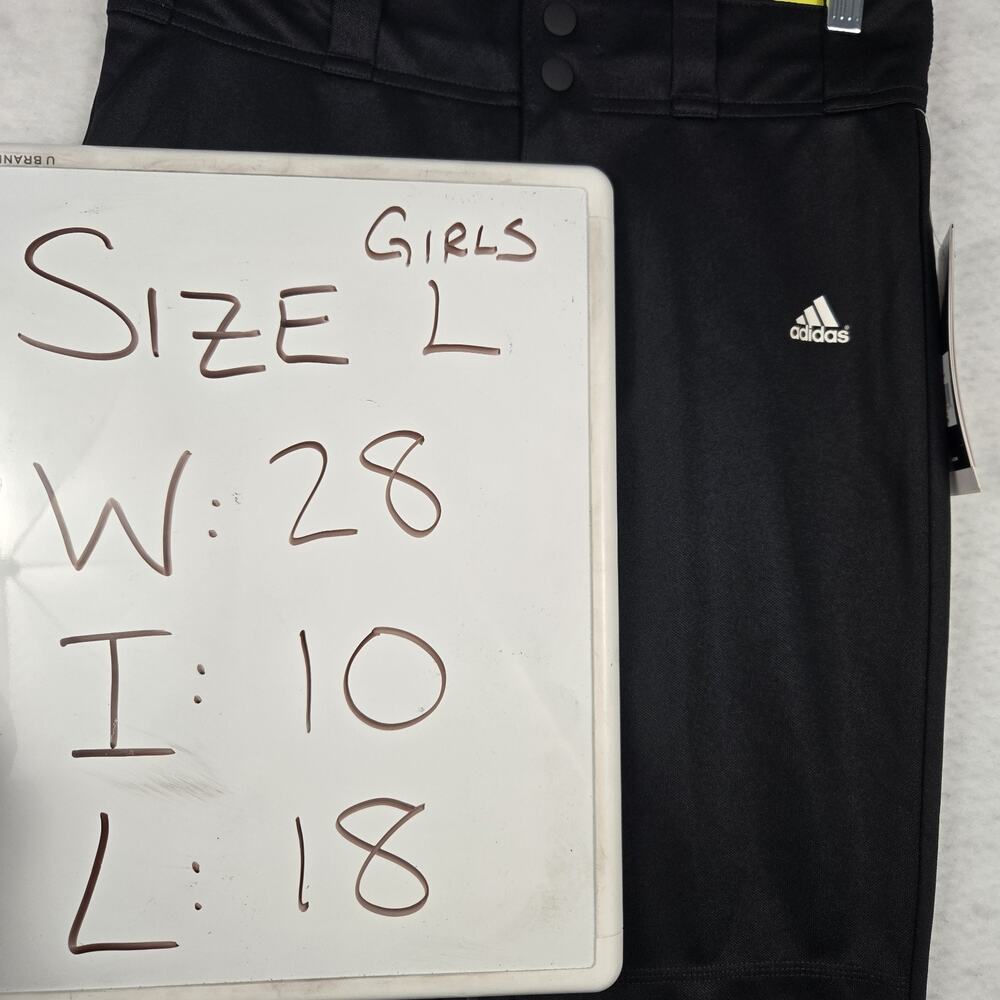 NWT Adidas Softball Pants Girls L Y13-14 Black Stretch Sporty Uniform Classic - Picture 2 of 9